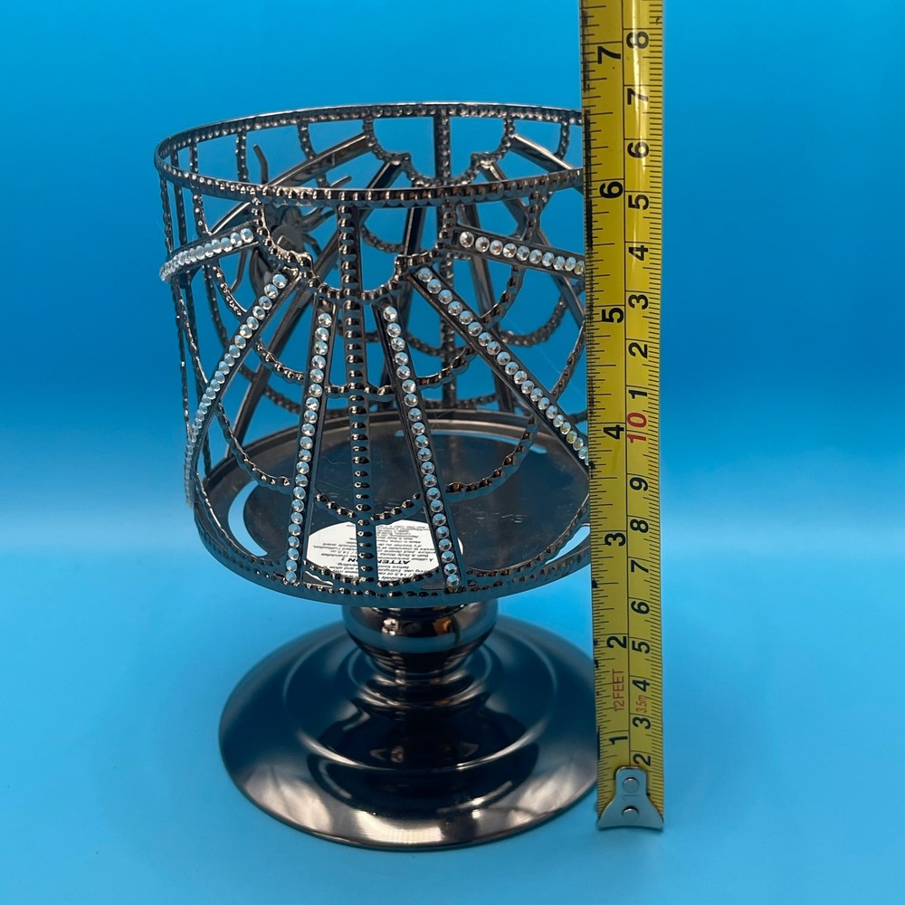 Bath Body Works‎ Spider Web Pedestal Candle Holder Black Rhinestone Halloween - Picture 6 of 6